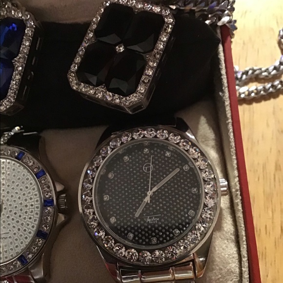 TECHNO PAVÉ WATCHES x 2 PENDANTS x 2 CHAINS x 2 - Picture 3 of 7